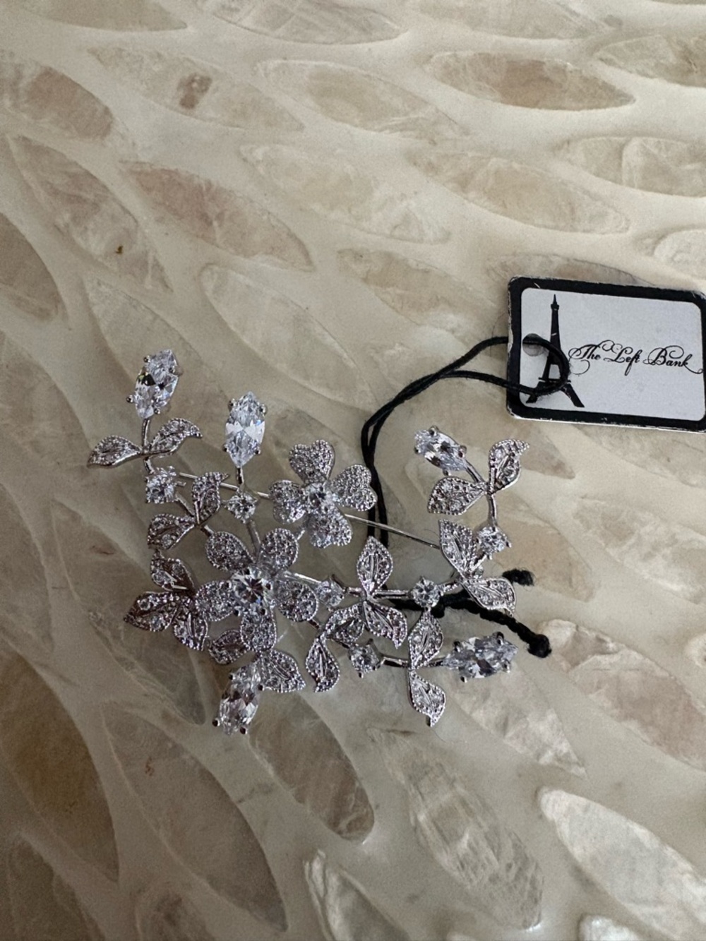 NWT Silver Floral Crystal & CZ Vine brooch